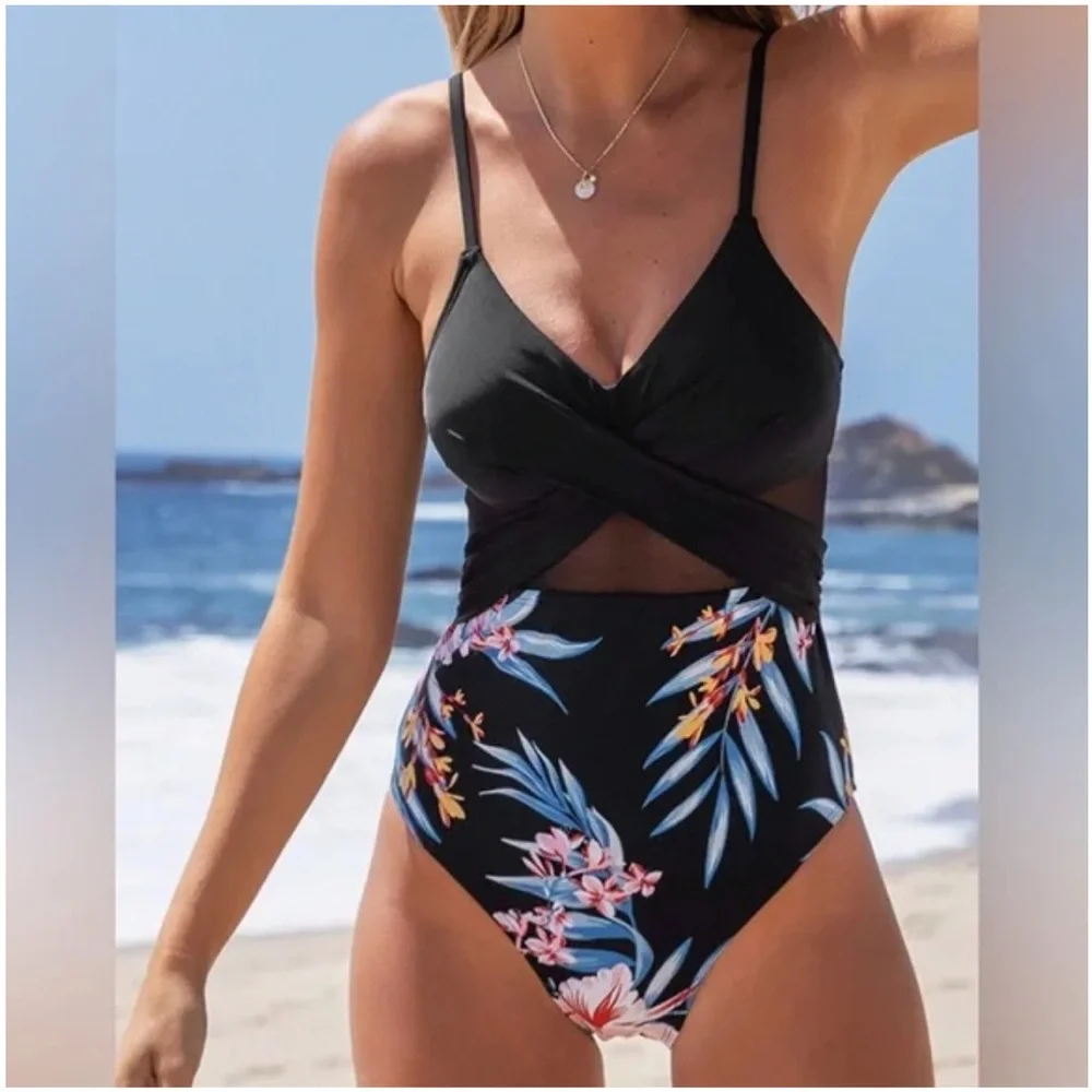 Cupshe Greenland Aurora Mesh Cutout Wrap Front One Piece swimsuit women’s‎ large